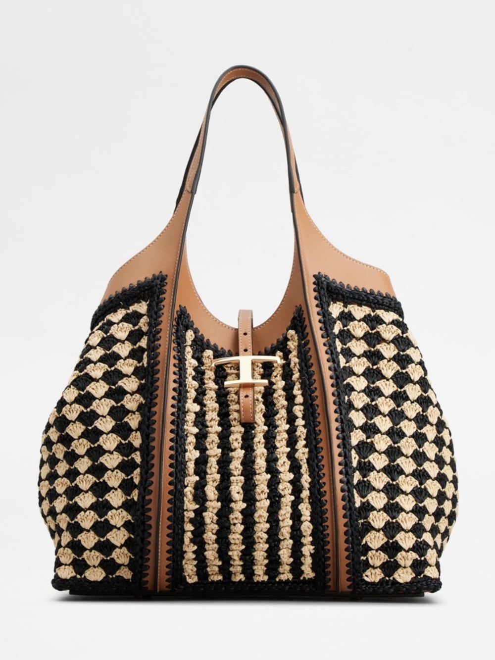 Tod's RARE Timeless T ShopperMedium , Cream and Tan Woven Tote - Picture 3 of 7